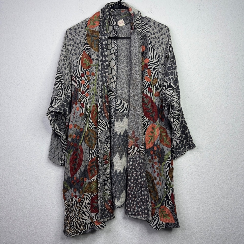 Anu‎ Cardigan Womens S Gray Wool Open Front Patchwork Artisian Lagenlook Boho